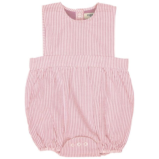 Bib Romper Seersucker Fine Stripe- Pink