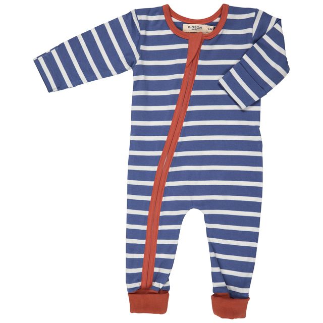 Zip Romper Breton Stripe - Indigo Blue