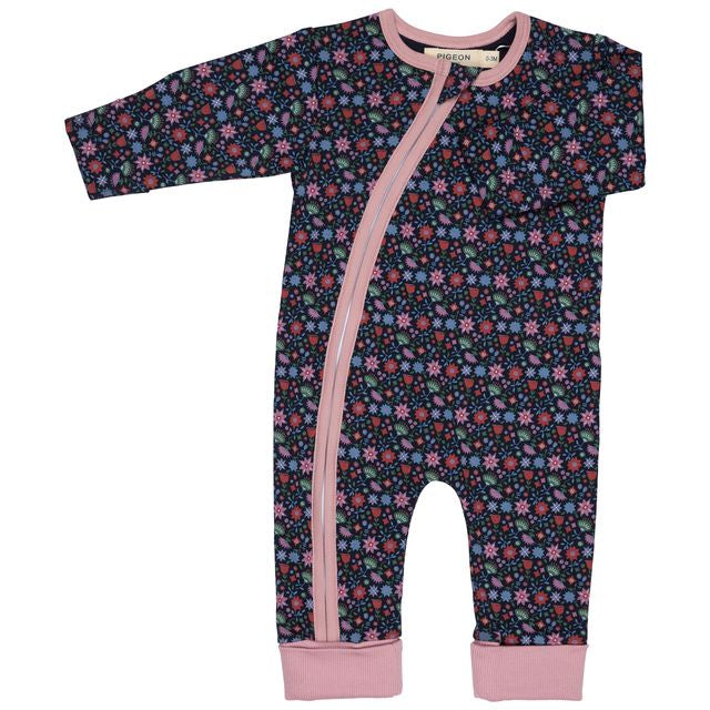 Zip Romper - Ditsy Navy