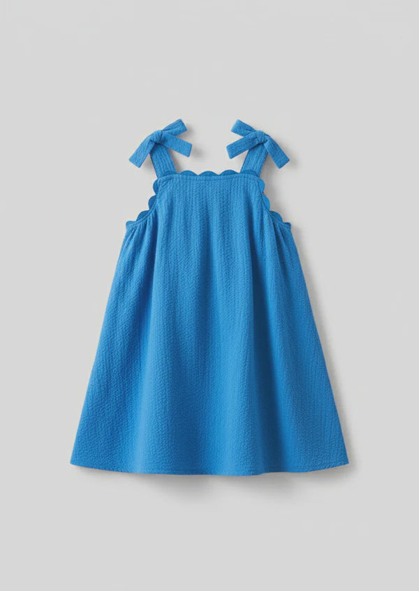 Blue Scalloped Bow Dress