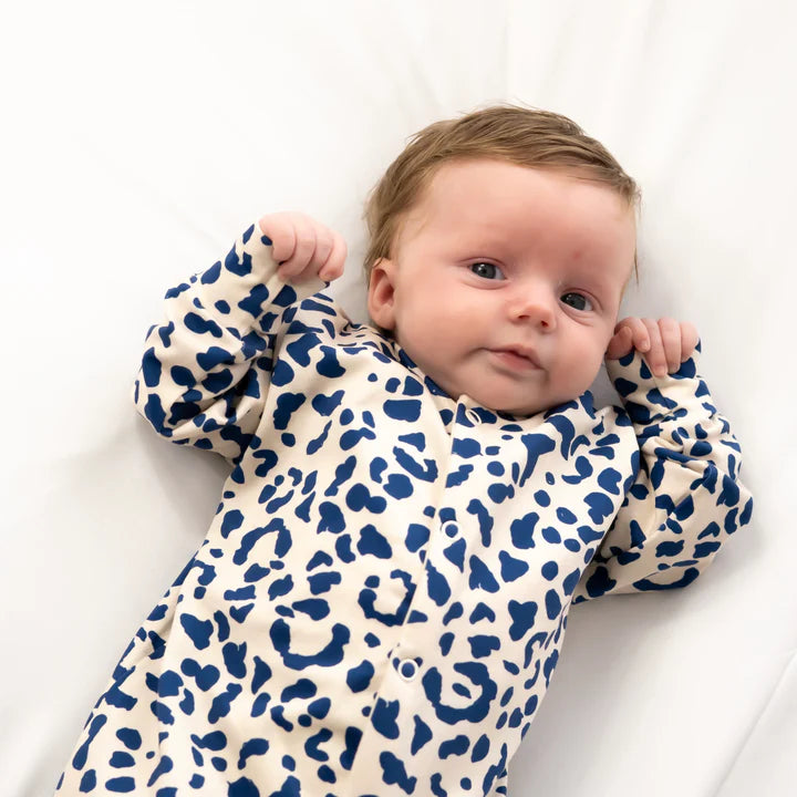 Blue Leopard Print Cotton Sleepsuit