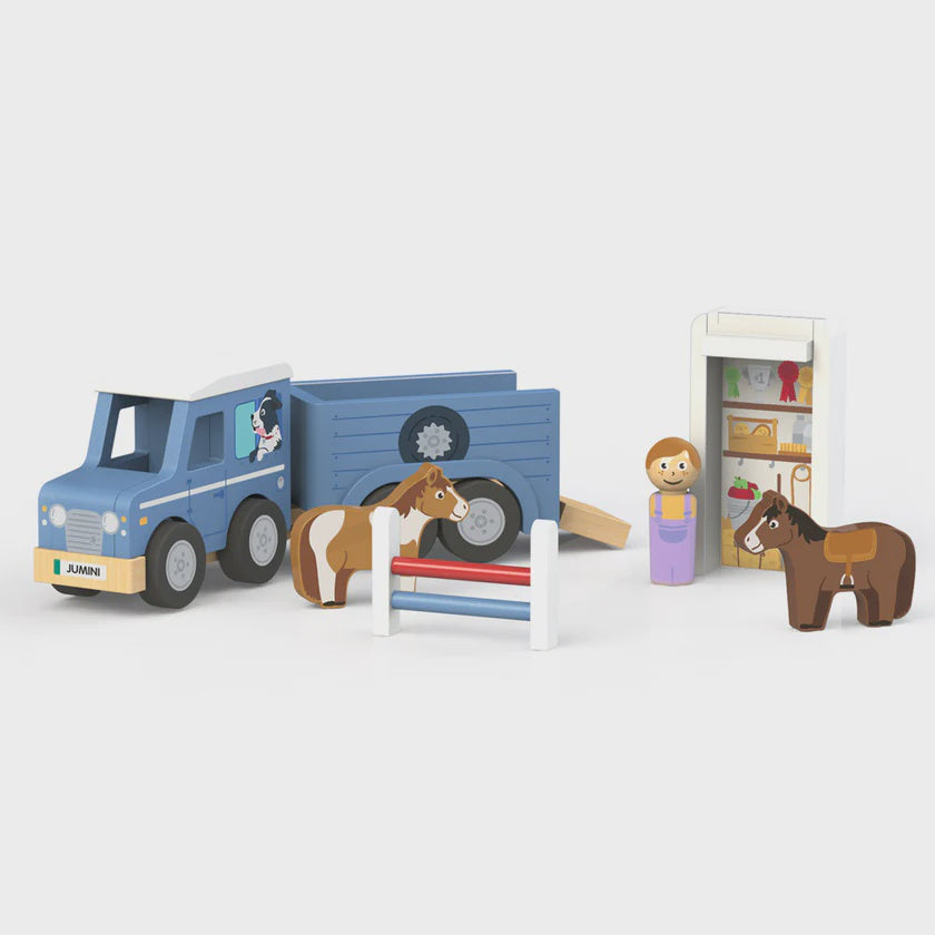 Wooden Jeep & Horse Trailer (incl Horse & Jump)