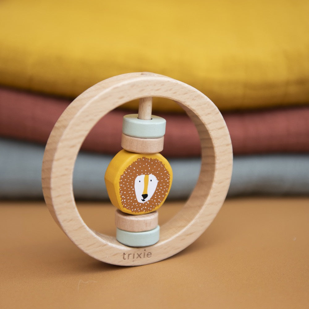 Wooden Round Rattle - Lion
