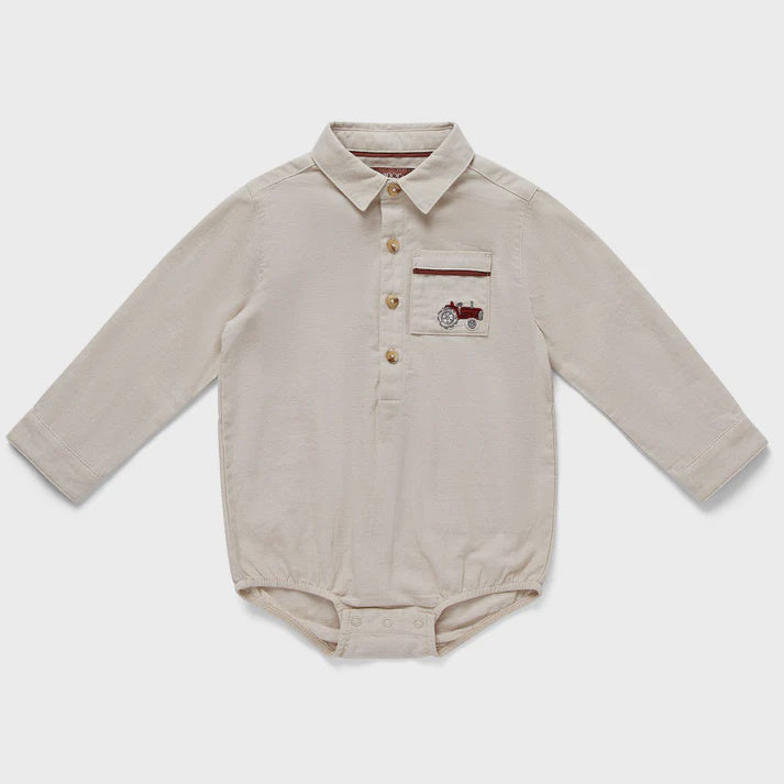 Long Sleeved Shirt Romper - Tractor