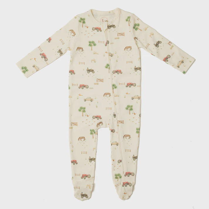 Organic Cotton Zip Sleepsuit - Farm Print