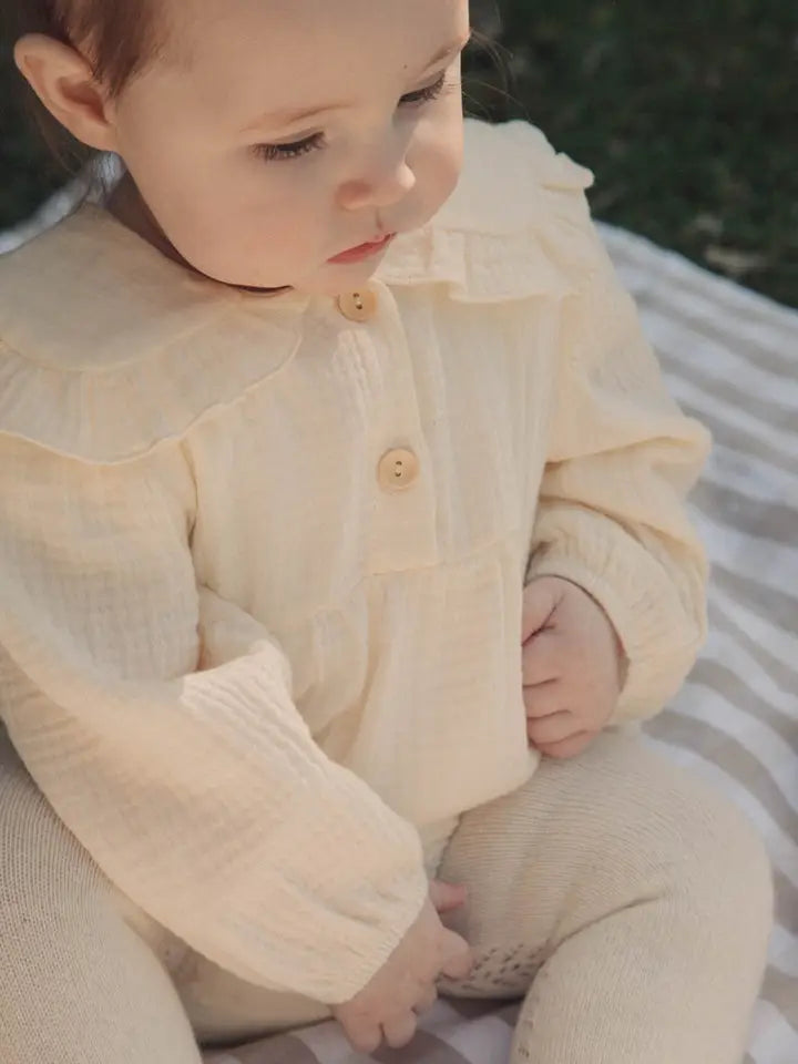 Frill Collar Muslin Romper - Buttermilk