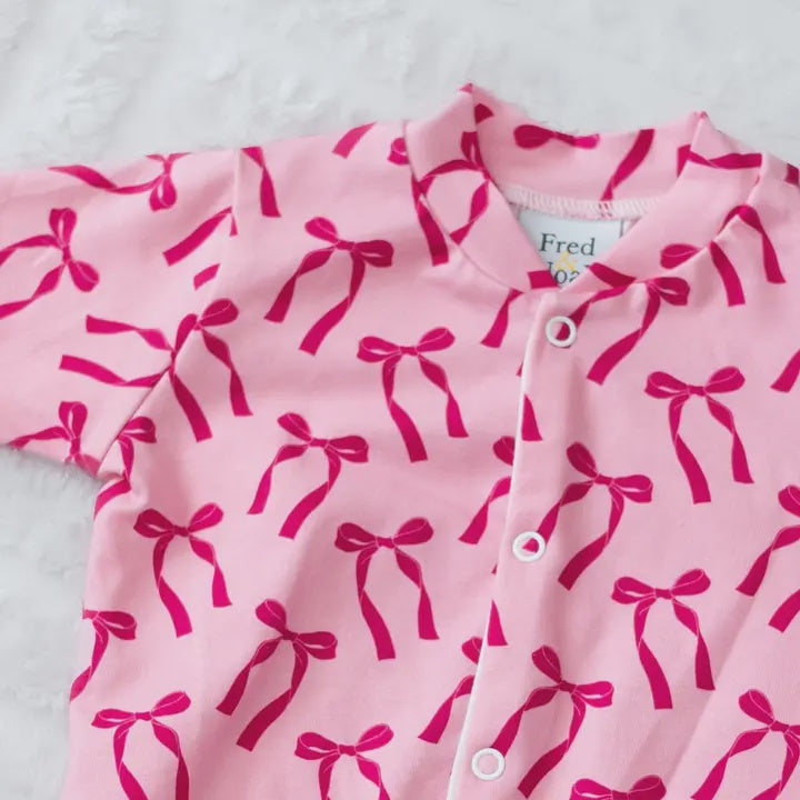Cotton Sleepsuit - Pink Bow Design