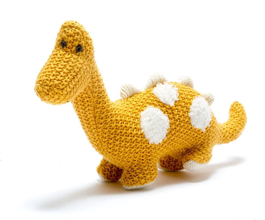 Knitted Organic Cotton Diplodocus Small Dinosaur Toy - Mustard