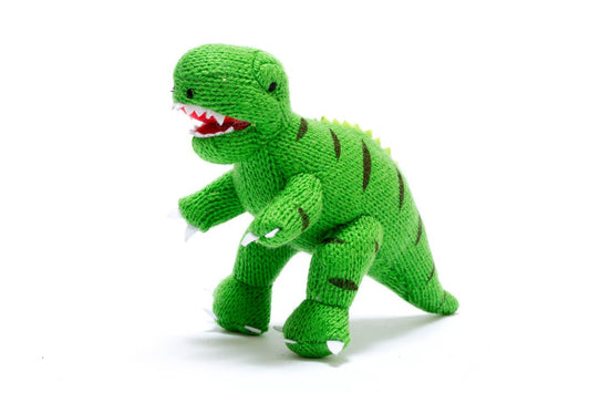 Knitted Mini T-Rex Rattle Green