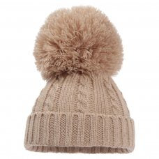 Coffee Cable Knit Hat with Pom Pom