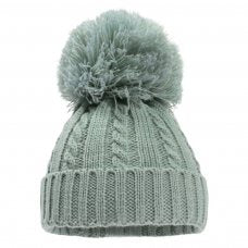 Sage Cable Knit Hat with Pom Pom