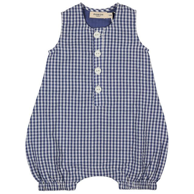 Baby All in One Seersucker Check - Indigo