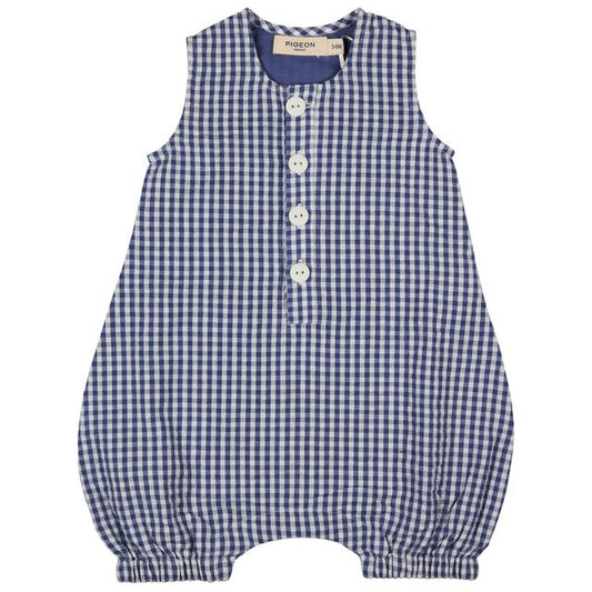 Baby All in One Seersucker Check - Indigo