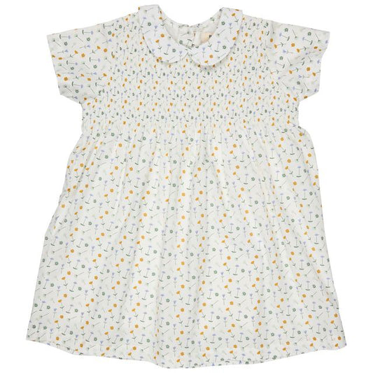 Smock Peter Pan Collar Dress Flowers - White