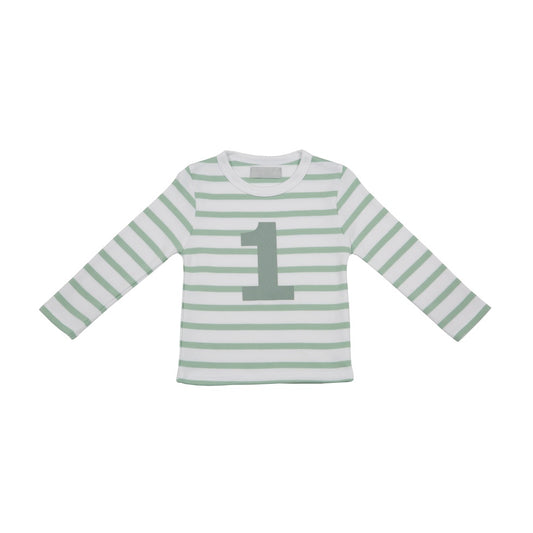 Seafoam & White Breton Striped Number T-Shirt