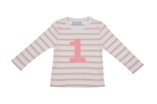 Dusty Pink & White Breton Striped Number T-Shirt