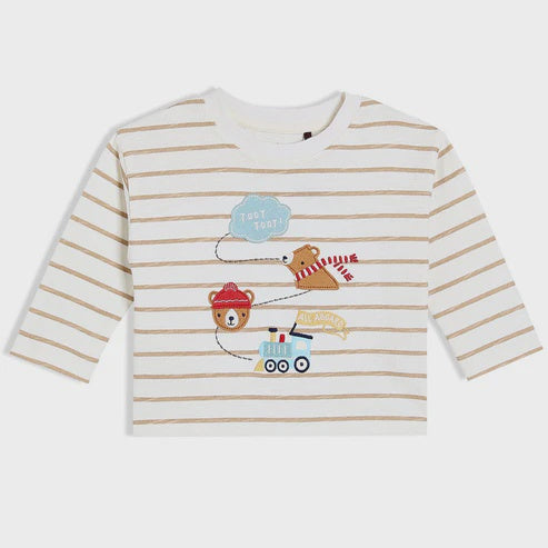 Striped Teddy Embroidered Top - Long Sleeves