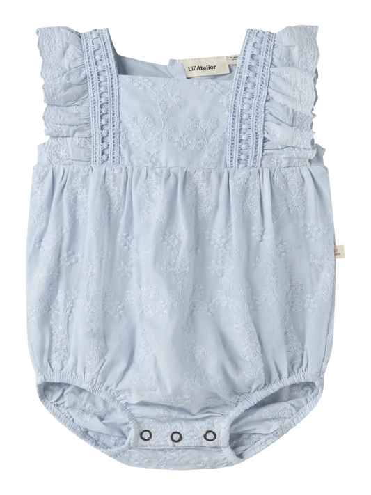 Soft Blue Baby Lace Detail Romper