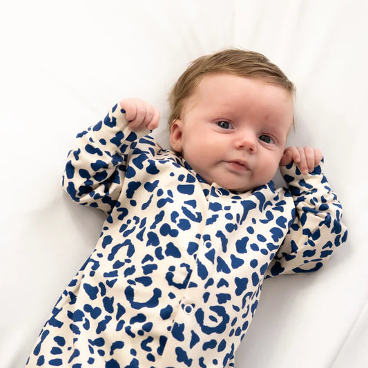 Blue Leopard Print Cotton Sleepsuit