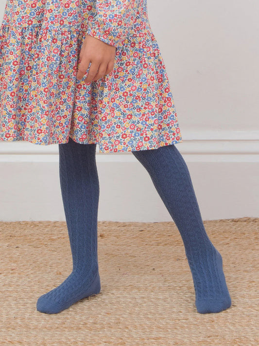 Cable Tights Navy Blue (GOTS)