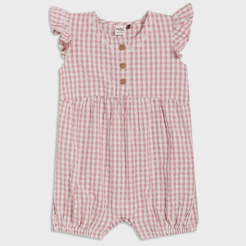 Baby Girls Checked Romper with Daisy Embroidery