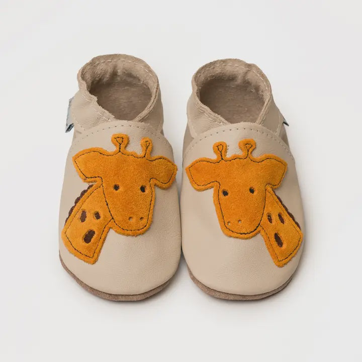 Baby & Toddler Leather Shoes - Suede Sole - Cream Giraffe