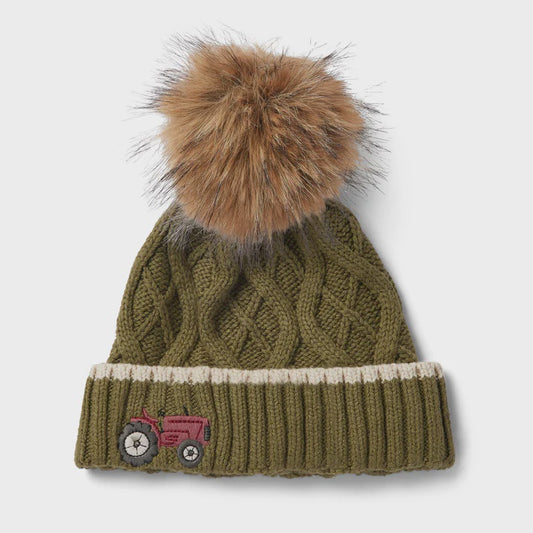 Forest Green Knitted Hat - Tractor Embroidery