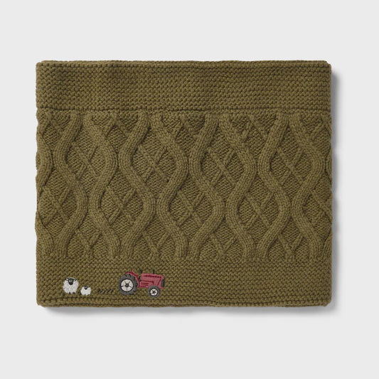 Forest Green Knit Snood - Tractor Embroidery