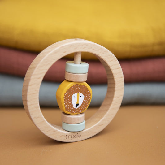 Wooden Round Rattle - Lion