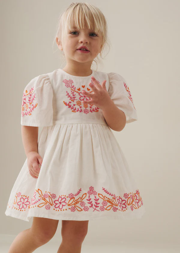 Natural Embroidered Swing Dress