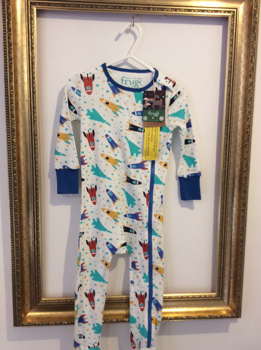 Pre-loved Frugi Zip Rocket Sleepsuit 18-24m with tags