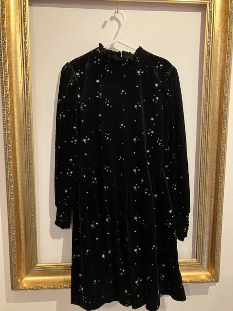 Pre-loved M&S Black Velvet Star Dress 7-8y