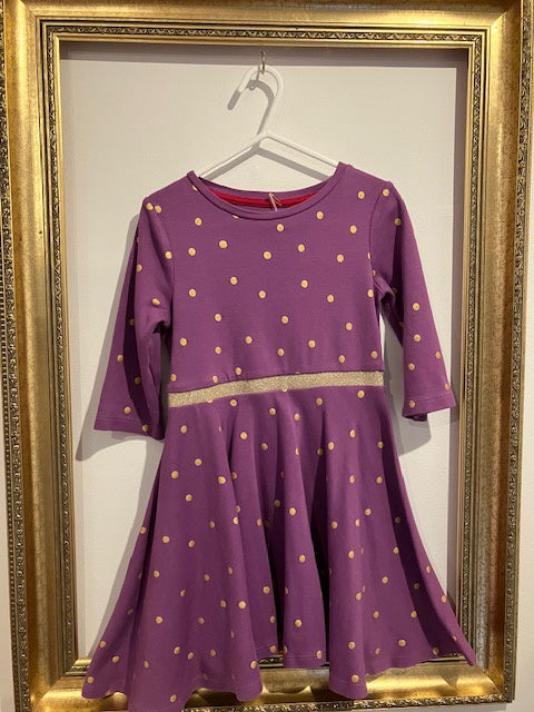 Pre-loved Mini Boden Purple & Gold Spot Dress 5-6y