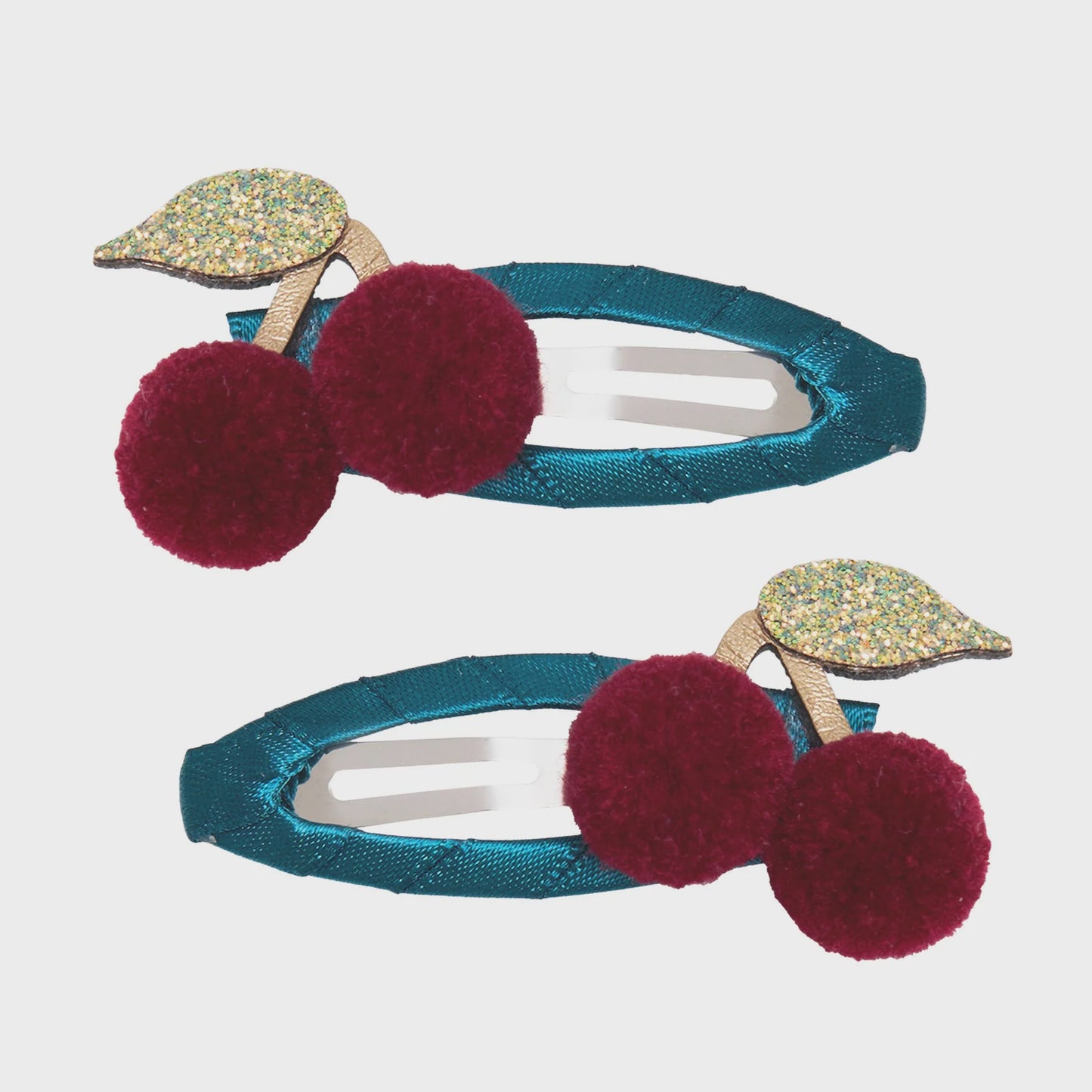 Pom Pom Cherries Clips - Teal