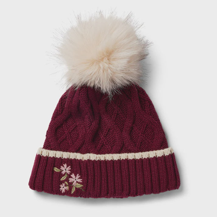 Burgundy Knit Hat with Pom Pom