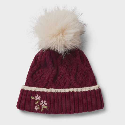 Burgundy Knit Hat with Pom Pom