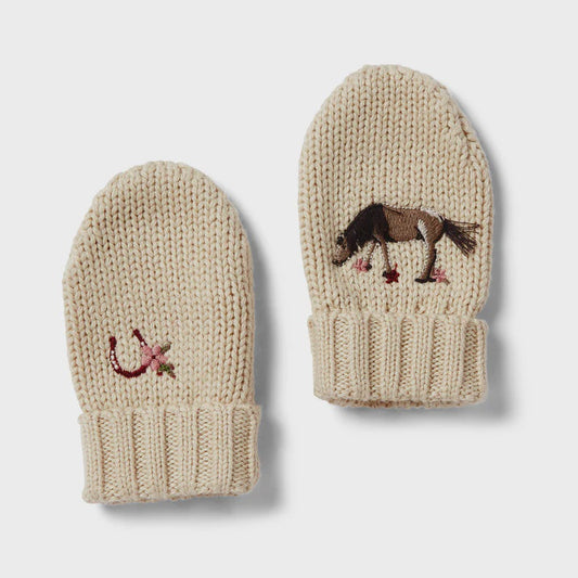 Knitted Mittens - Horse Embroidery
