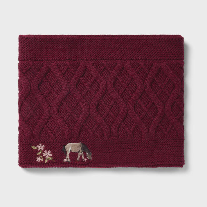 Burgundy Knit Snood - Horse Embroidery