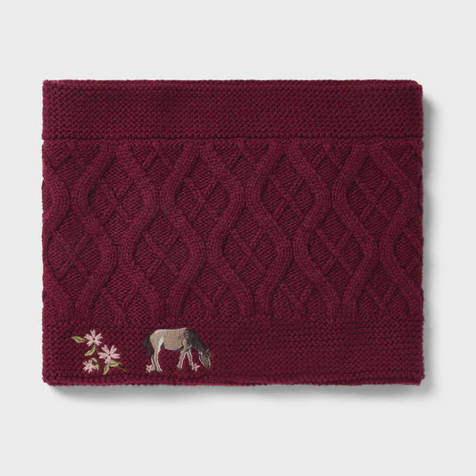 Burgundy Knit Snood - Horse Embroidery