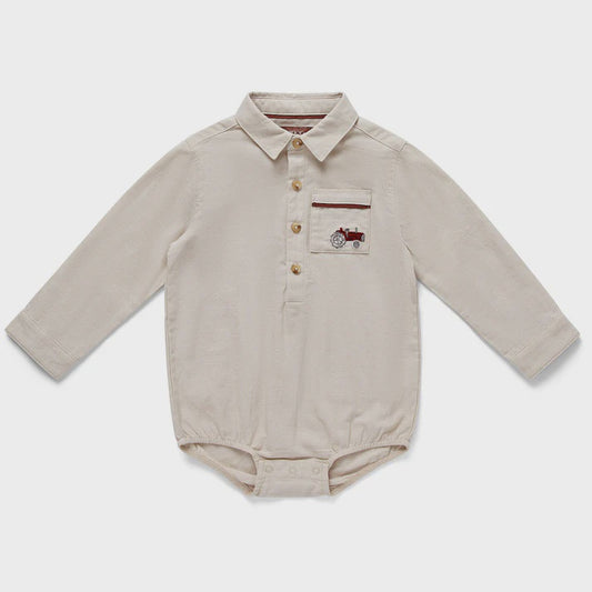 Long Sleeved Shirt Romper  - Tractor