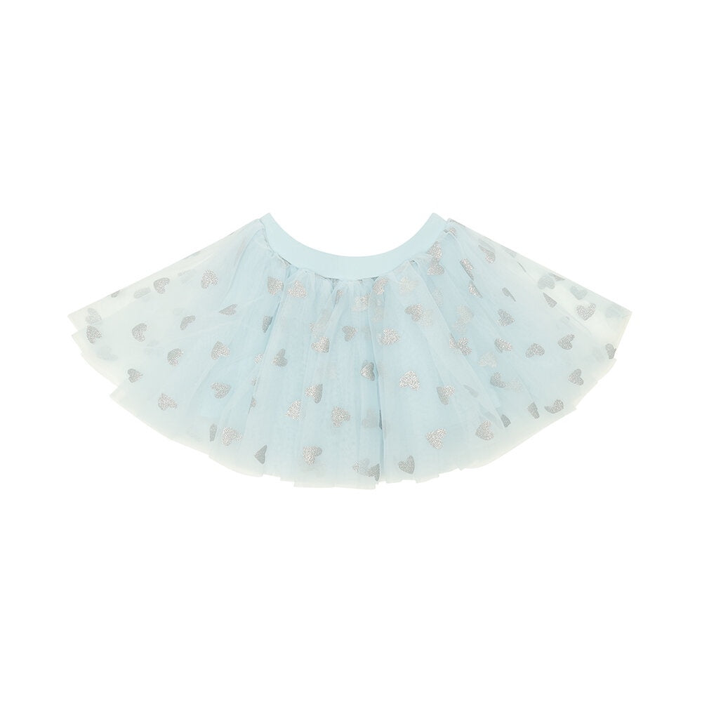 Sky Blue Tutu with Silver Glitter Hearts