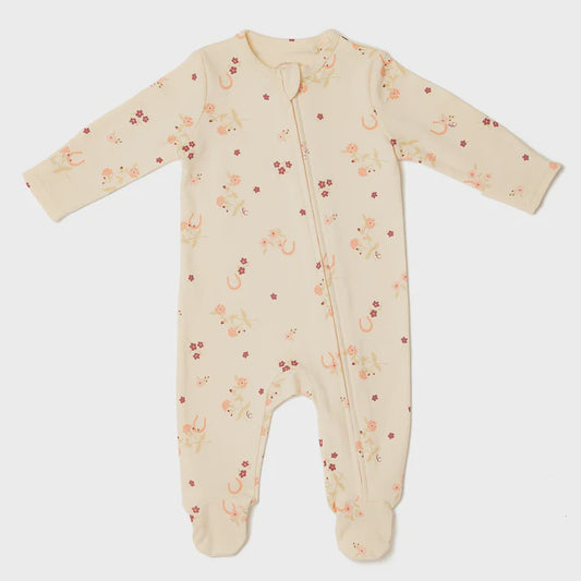 Organic Cotton Zip Style Sleepsuit - Horseshoe Floral