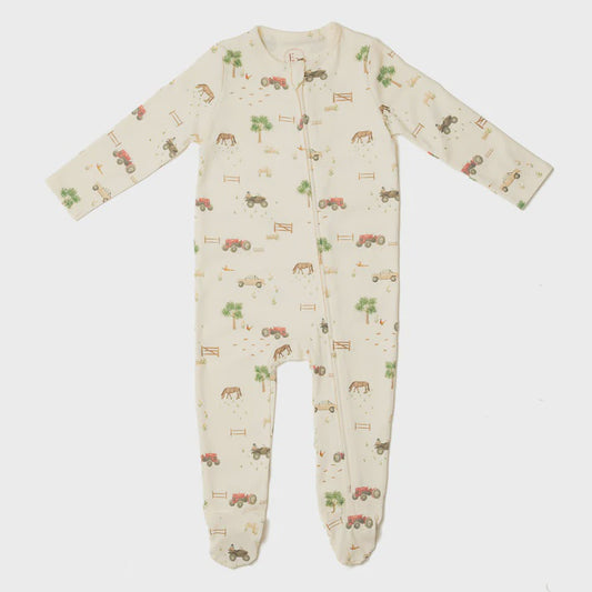 Organic Cotton Zip Sleepsuit - Farm Print
