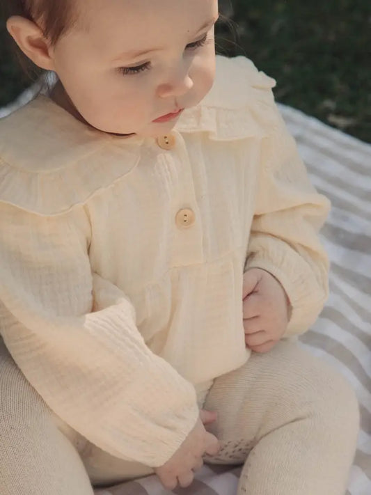 Frill Collar Muslin Romper - Buttermilk