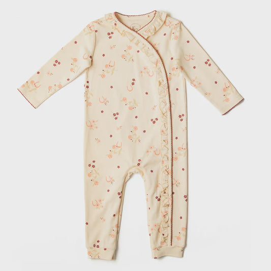 Organic Cotton Frill Romper - Horseshoe Floral