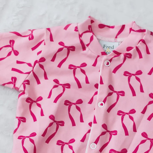 Cotton Sleepsuit - Pink Bow Design