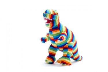 Large Knitted T Rex Toy in Bold Stripes