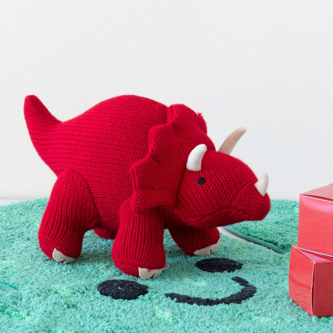 Triceratops Knitted Large Dinosaur Soft Toy - Red