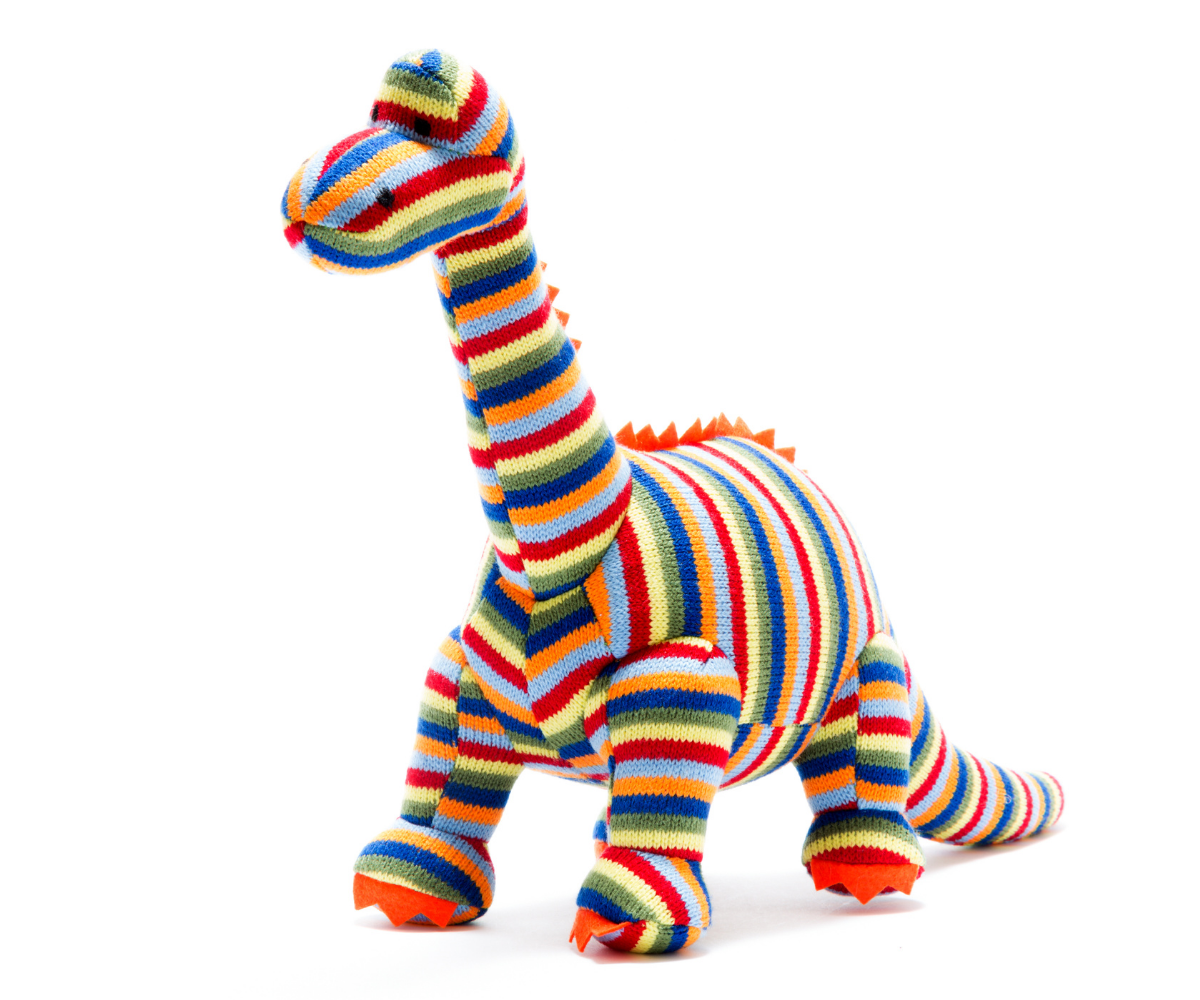 Diplodocus Knitted Dinosaur Soft Toy - Rainbow Stripe