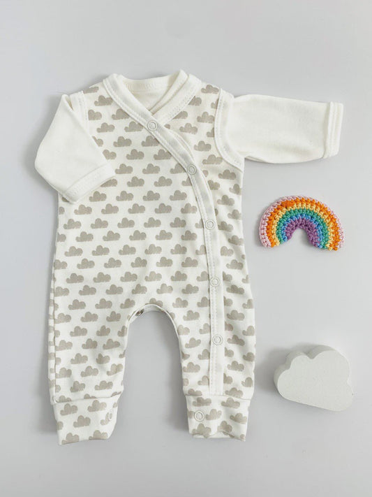 Premature Baby Dungarees & Top Set - Silver Clouds 3-5lb